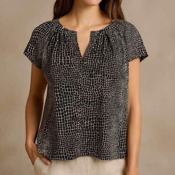 Banana Republic, New Animal Leopard Print Pleated Jersey Blouse Shirt Size XL - Picture 1 of 12
